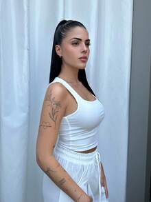 Lucia Bellido 白色休闲基础短款无袖上衣、紧身上衣、基本款上衣、外出上衣、女士夏季上衣、沙滩装 - 白色 - 查看 5