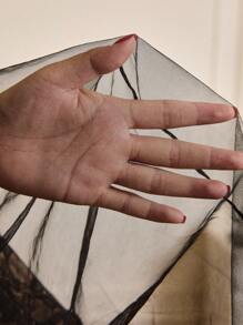 Zolique Contrast Mesh Flare Sleeve Crop Floral Lace Top Fall Cloth For Women - Black - View 7