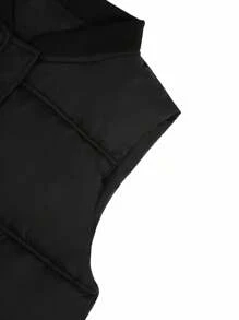 EMERY ROSE Women's Round Neck Big Pocket Padded Vest Jacket - Black - View 6