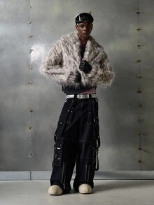 NEON BLANC 男士短款仿毛领外套，秋冬款，情侣装 - 米色 - 查看 2