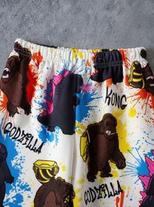 GODZILLAxKONG X SHEIN Young Boy Casual Cartoon Print Elastic Waist Loose Fit Long Sweatpants - Multicolor - View 5