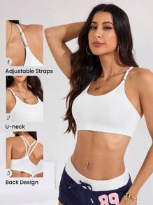 Easithlete 女士户外健身、跑步、锻炼、瑜伽运动文胸 - 白色 - 查看 5