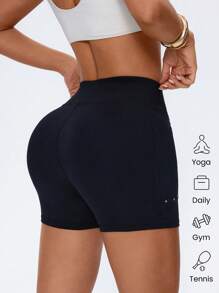 SHEIN Sports 夏季运动户外跑步健身运动短裤 - 黑色 - 查看 2