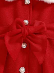 Souflis Souflis Baby Girls' Color Blocking Lapel Bow Decor Long Sleeve Warm Jacket - Red - View 5