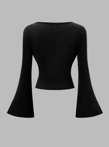 3pcs/Set Teen Girl Casual All-Match Versatile Daily Wear Tight Fitting Short Flare Sleeve Crop Top Chic Outfits For Autumn/Winter Fall