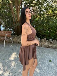 Lucia Bellido Rochie mini pentru femei Wasteland Vintage Punk, cu talie asimetrică, culoare mov, design unic