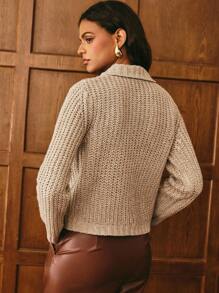 Poéselle Cárdigan de mujer con botones metálicos de color marrón claro cálido, cárdigan de punto con botones básico de unicolor casual y sencillo para ir al trabajo, estilo campestre bohemio occidental para otoño, invierno y vuelta al colegio - Caqui - Ver 3