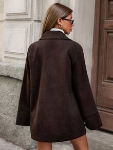 EURMUSE 女士，秋季，常规长度，口袋，按扣，天鹅绒外观，休闲，日常穿着 - 棕色 - 查看 2