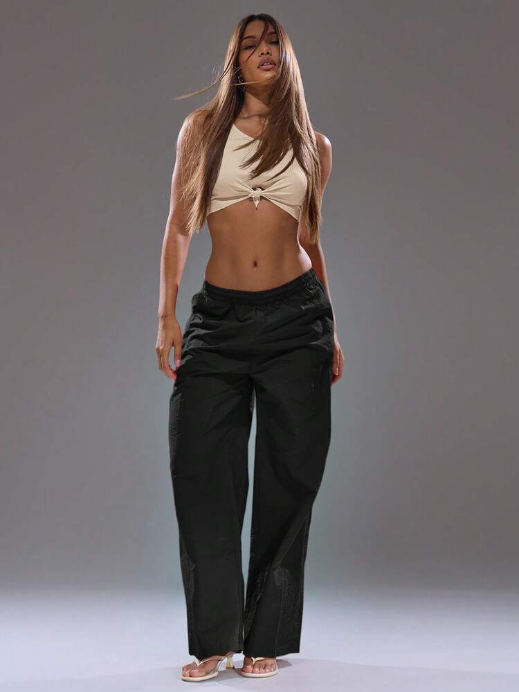 MUSERA Scoop Neck Ribbed Knot Tie Hem Tank Top Streetwear Y2k Cool Girl City Holidays Party Spring Summer - Brown - View 5