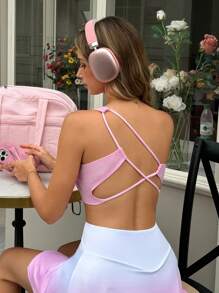 Gameset SHEIN Sport Women's Pink Seamless Asymmetrical Shoulder Sports Bra - Pink - View 5