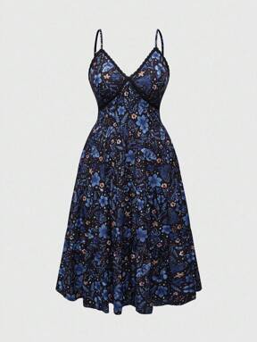 Goth Plus Size Dark Purple Moth & Floral Print Maxi Slip Dress