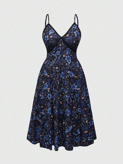 Goth Abito lungo a sottoveste con stampa di falene e fiori in viola scuro, taglie comode