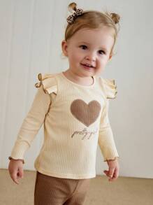 Cozy Pixies 2pcs Baby Girl Heart Pattern Knitted Soft Round Neck Ruffle Trim Long Sleeve Pullover Top And Elastic Waist Flared Pants Set Baby Girl Bell Bottom Outfit Beige Baby Girl Clothes Brown Baby Girl Outfit Baby Girl Clothes Baby Girl Fall Outfit Mocha Baby Clothes Baby Girl Ribbed Outfit Baby Girl Two Piece Outfit Baby Bell Bottom Outfit Winter - Multicolor - View 4