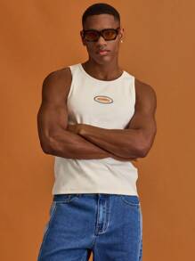 Musero Ribbed Central Branded Patch Tank Top Vests Summer Spring Vacation Holiday - White - View 5