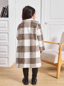 SHEIN Áo khoác kẻ caro phong cách thường ngày cho bé gái, thích hợp cho kỳ nghỉ thu đông. - Màu Khaki - Xem 2