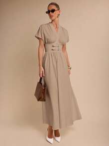 COSMINA Đầm suông màu trơn thanh lịch cho nữ, mùa hè - Lạc đà - Xem 3