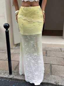 SHEIN EZwear Women's Gradient See-Through Mesh Skirt,Fashionable For Summer - Yellow - View 5