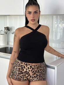 Lucia Bellido Top de punto ajustado a rayas con cuello halter para mujer