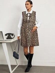 MaterniWear 办公室,商务休闲女装,秋装,秋装,孕妇装秋装孕妇装豹纹前系带无袖连衣裙和长袖衬衫 2 件套 - 彩色 - 查看 5