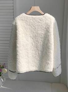 SHEIN EZwear Veste en sherpa à bordure bicolore polyvalente et pour femmes, automne/hiver