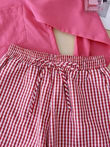 INAWLY 2pcs Women Casual Pink Long Sleeve Shirt And Pants With Bowknot Set Fall Cloth For Women - Pink - View 5