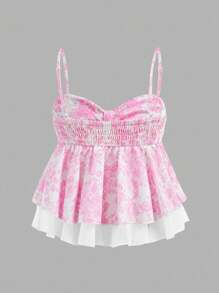 女童休闲舒适花卉印花荷叶边吊带背心