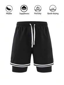 Manfinity Sport Corelite 男士黑白运动短裤，带拉链和松紧腰带，训练短裤，男士篮球短裤，健身短裤，健身房短裤