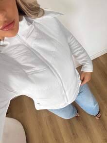 SHEIN ICON Áo khoác mùa đông ôm dáng có mũ, phối lông thú, khóa kéo, dành cho nữ. - trắng - Xem 3