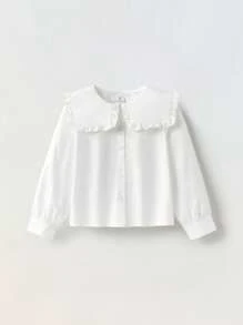 Maija Kids Maija Kids 白色休闲女童衬衫，常规版型，彼得潘领设计。女童白色衬衫，女童长袖衬衫，少女白色衬衫，女童荷叶边领衬衫，女童翻领衬衫，白色荷叶边领衬衫，白色衬衫，白色荷叶边领衬衫，女童长袖白色衬衫，白色衬衫，白色纽扣衬衫，秋冬季 - 白色 - 查看 5