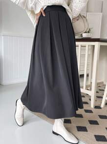 DAZY Lässiger, vielseitiger Bleistiftrock Einfarbig für den Alltag, Herbst - Dunkelgrau - Übersicht 4