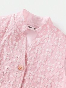 青少年女孩休闲提花针织中式领无袖上衣和褶皱短裤两件套西装 - 粉色 - 查看 6