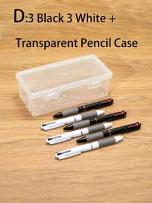 SHEIN 3 Black, 3 White + Beige Ballpoint Pen Pencil Case