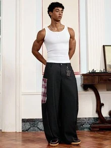 SWAVVY Men's Woven Casual Loose Solid Color Pants, Fashionable Daily Wear, Fall