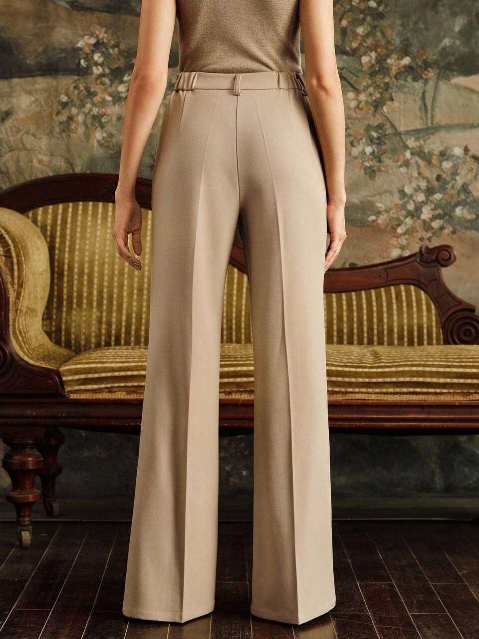 High Waist Pleated Casual Flared Pants, Versatile Suit Trousers For Women