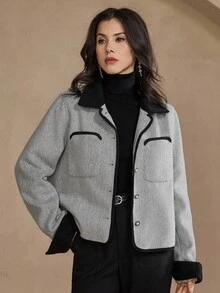 DAZY Chaqueta larga de mujer con bloques de color - Albaricoque - Ver 2