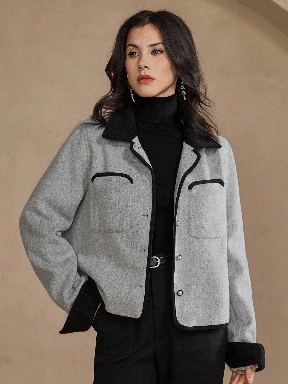 Women's Colorblock Long Sleeve Coat Jacket