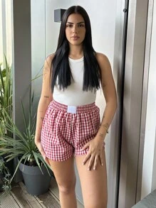 Lucia Bellido شورت بناتي موضة بنمط البارز الأحمر المنسوج - الأحمر - مشاهدة 1