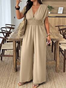 Breezaya Plus Size Solid Color Fashionable Summer Jumpsuit - Khaki - View 5