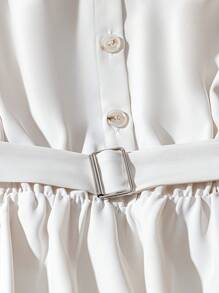 Regalyn Plus Size Solid Color Front Button Belted Summer Elegant Short Sleeve Dress