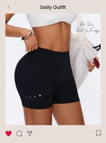 SHEIN Sports 夏季运动户外跑步健身运动短裤 - 黑色 - 查看 1
