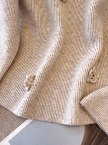 SHEIN Franclia Women's V-Neck French Handmade 3D Floral Long Sleeve Sweater Knit Pullover Fall Winter - Apricot - View 5