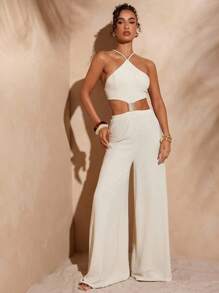 Hauture Bộ đồ liền thân hở lưng boho trang trí họa tiết trang trí mùa hè gợi cảm - Màu be - Xem 5