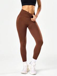 Gameset SHEIN Sport Gameset Charm Woman Two-Piece Leggings Seamless Knitted Black And Dark Brown High-Waisted Buttock-Lifting Yoga Pants, 
Sport Compression, Soft And Elastic, Tight-Fitting And Breathable, Long Sport Pants,
 Slimming Silhouette, Suitable For Running, Cycling, Fitness, Outdoor Sports, Training, Sport Thick Base Pants, Long Pants,Fashionable INS Style Suitable For Spring, Summer, And All Seasons - Multicolor - View 3