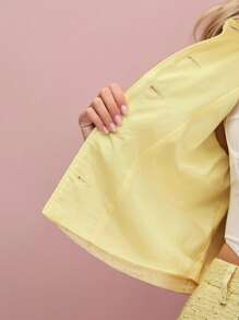 Enchnt 女士花卉纽扣短袖单排扣优雅夹克 - 黃色 - 查看 8