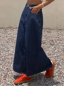 Livesso 女士高腰修身牛仔迷你裙，夏季 - 藍色 - 查看 3