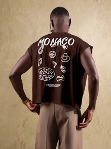 SUMWON Áo ba lỗ Monaco Club không tay thời trang dạo phố thiết kế đô thị lướt sóng thường ngày trượt ván họa tiết cắt cơ in họa tiết bộ sưu tập mùa hè thu - màu nâu - Xem 2