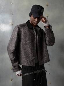 NEON BLANC Contrast Color Lapel Leopard Print Men's Shacket, Fall, Winter - Brown - View 4