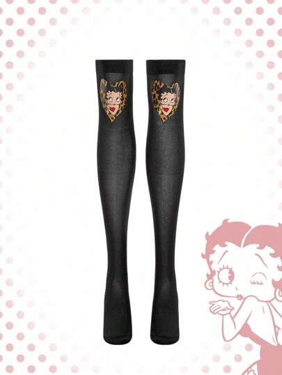 Betty Boop | ROMWE 1 Paar modische, süße und leopardengemusterte Kniebandage, geeignet für Reisen, Einkaufen, Pendeln, ein tolles Geschenk für Frauen