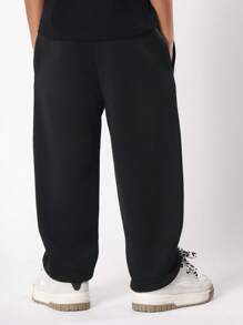 SUMWON Quần nỉ thể thao thoải mái cho trẻ em Quần kiểu quần chạy bộ mùa đông thu đông thường ngày cạp chun có dây rút Túi quần áo thể thao cho trẻ em - màu đen - Xem 2