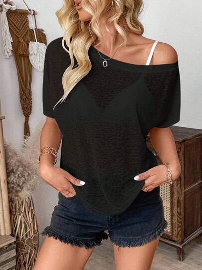 Pariaura Women's Fashion Solid Color Short Sleeve T-Shirt Top